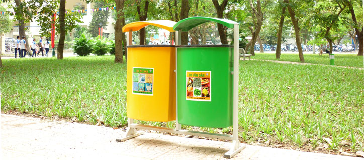 Thùng rác treo đôi phân loại rác thải nên sử dụng ở trường học
